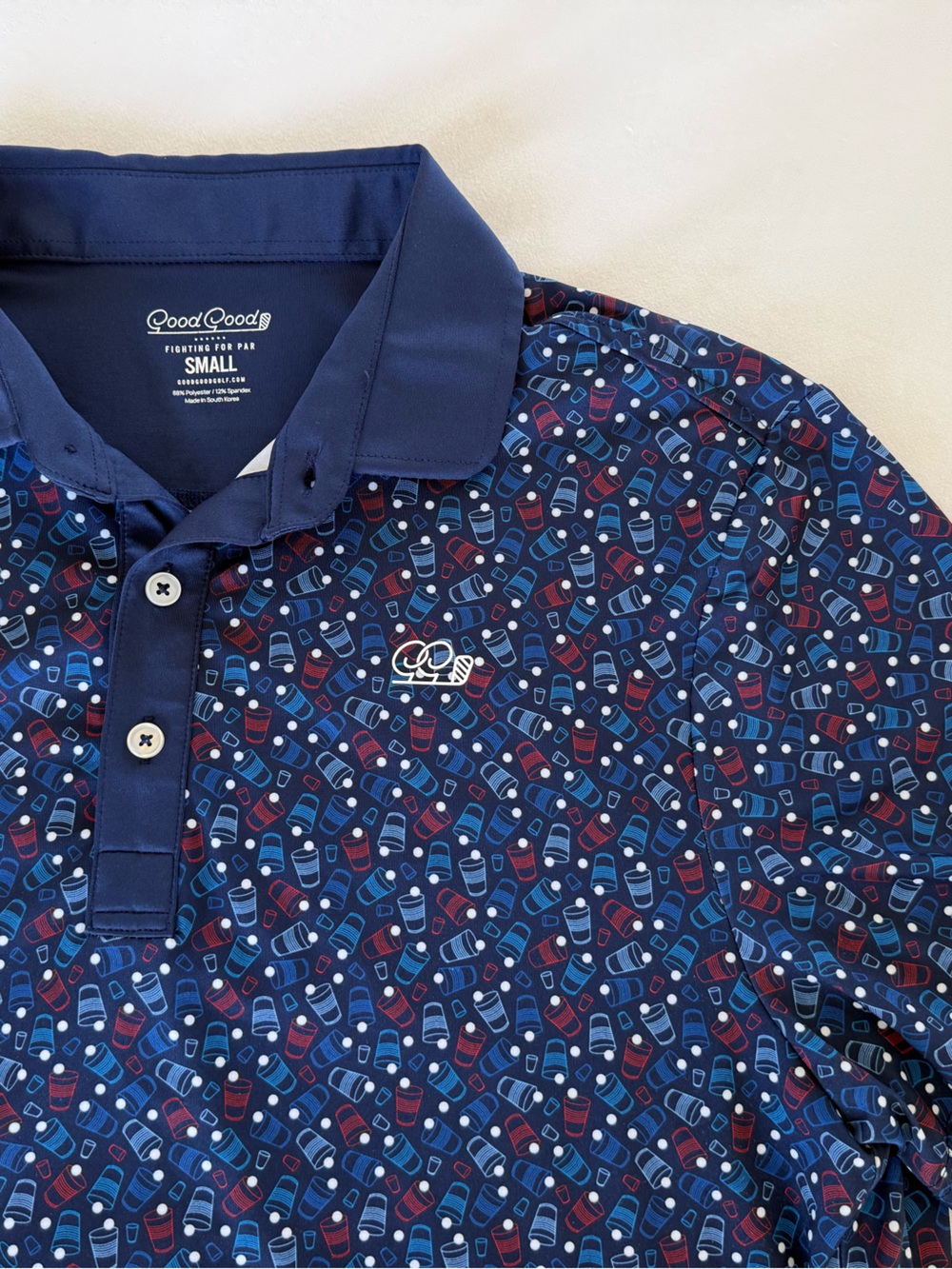 GoodGood Navy Polo with Red & Light Blue Micro Print